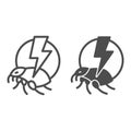 Flea and lightning line and solid icon, pest control concept, Flea warning sign on white background, catch bedbugs Royalty Free Stock Photo