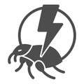 Flea and lightning solid icon, pest control concept, Flea warning sign on white background, catch bedbugs parasite icon Royalty Free Stock Photo