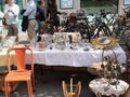 Flea market details. Objects for sale presented on a table. Royalty Free Stock Photo