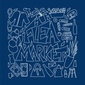 Flea market emblem. Text and hand drawn decor Royalty Free Stock Photo