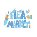 Flea market emblem. Text and hand drawn decor Royalty Free Stock Photo