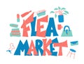 Flea market emblem. Text and hand drawn decor Royalty Free Stock Photo