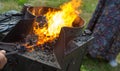 Flea market, folk crafts.   Blacksmith for work, The tool forged. smith, farrier, forger, smithy, hammersmith Royalty Free Stock Photo