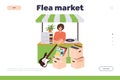 Flea market landing page template advertising retro bazaar garage sale for shopping unique things