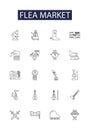 Flea market line vector icons and signs. Market, Shopping, Marketplace, Bargains, Deals, Sellers, Goods, Buyers outline