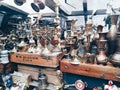 Flea market old copper lamps Royalty Free Stock Photo