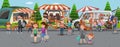 Flea market scene in cartoon style