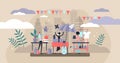 Flea market vector illustration. Flat tiny swap meet event persons concept. Royalty Free Stock Photo