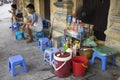 A flea mobile beverage stall on the sidewalk of a street in Hanoi old quarter street Royalty Free Stock Photo