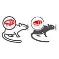 Fleas in domestic rat line and solid icon, Diseases of pets concept, pet with skin parasites sign on white background