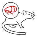 Fleas in domestic rat thin line icon, Diseases of pets concept, pet with skin parasites sign on white background, Fleas