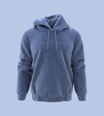 Fleece hooded sweatshirt mockup for print, isolated on blue backgroun