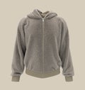 Fleece hooded sweatshirt mockup with zipper in front view