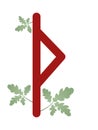 Fleece Scandinavia. Vector illustration of the runes Thurisaz. Symbol letters Futhark. Spiritual esoteric. Fleece with leaves