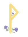 Fleece Scandinavia. Vector illustration of runes Wunjo. The symbol of the letter Futhark. Spiritual esoteric. Fleece with leaves