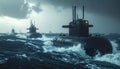 Naval Submarines Brave a Raging Storm Royalty Free Stock Photo