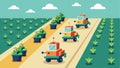 A fleet of autonomous planters working efficiently and tirelessly planting rows of crops with perfect spacing and Royalty Free Stock Photo