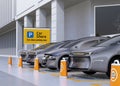 Fleet of autonomous vehicles in parking lot for sharing Royalty Free Stock Photo