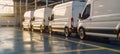 Fleet of Delivery Vans Ready for Service at Dusk. Generative ai Royalty Free Stock Photo
