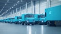 Electric delivery vehicles fleet in warehouse for logistics and transportation technology future mobility Royalty Free Stock Photo
