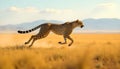 A fleet-footed cheetah with a lithe, dynamic build sprinting across an expansive plain Royalty Free Stock Photo