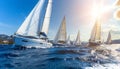 Fleet of sailboats elegantly navigating the vast expanse of the endless ocean with grace