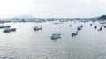 Fleet of sampans off coast of Nha Trang, Vietnam