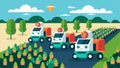 A fleet of selfdriving robots working efficiently together delivering nutrients to different sections of a crop field Royalty Free Stock Photo