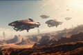 a fleet of spaceships traveling to colonize the red planet