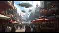 Steampunk Airships Over a Victorian Cityscape. Resplendent.
