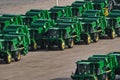 Fleet of tractors lined up in a shipping yard Royalty Free Stock Photo