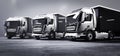 Fleet of trucks with cargo trailers. Transport, shipping industry