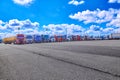 Fleet of trucks at the customs terminal