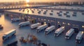 Fleet of Trucks Parked in Front of Warehouse Royalty Free Stock Photo