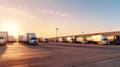 Fleet of trucks parked at parking lot yard of delivery company. Truck transport. Logistic industry. Freight transportation. Royalty Free Stock Photo