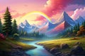 Fleeting Summer rainbow. Generate Ai