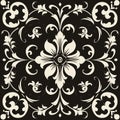 Flemish Baroque Inspired Decorative Pattern On Black And White Tile
