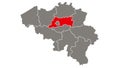 Flemish Brabant province blinking red highlighted in map of Belgium