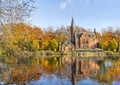 Flemish style building reflecting in Minnewater lake, Bruges Royalty Free Stock Photo