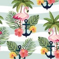 Flemish with tropical leaves and anchor background