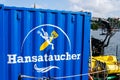 Flensburg, Germany - September 04, 2021: HANSATAUCHER logo. The company is engaged in the inspection, maintenance and repair of