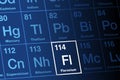 Flerovium on periodic table of the elements, with element symbol Fl