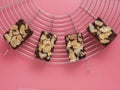 Fleshly baked almond brownies desert background Royalty Free Stock Photo