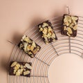 Fleshly baked almond brownies desert background Royalty Free Stock Photo