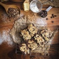 Fleshly baked almond brownies desert background Royalty Free Stock Photo