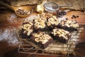 Fleshly baked almond brownies desert background Royalty Free Stock Photo