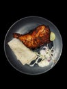 Fleshly cook barbecue chicken with rumali roti and mixed salad Royalty Free Stock Photo