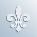 Fleur-de-lis background. Symbol of French heraldry. Paper style illustration. White vector geometric bas-relief, elegant