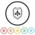 Fleur de lis line shield icon. Set icons in color circle buttons