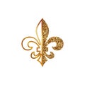 Fleur de lis symbols, golden glittering - heraldic symbols. Vector Illustration. Medieval signs. Glowing french fleur de lis royal